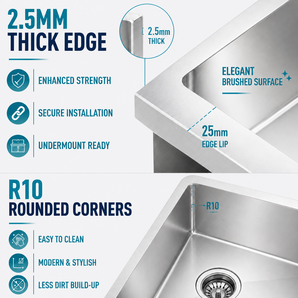 2.5mm edge 510x450 stainless steel kitchen sink