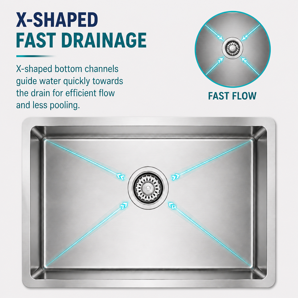 510x450mm Fast drainage stainless steel kitchen sink with X groove