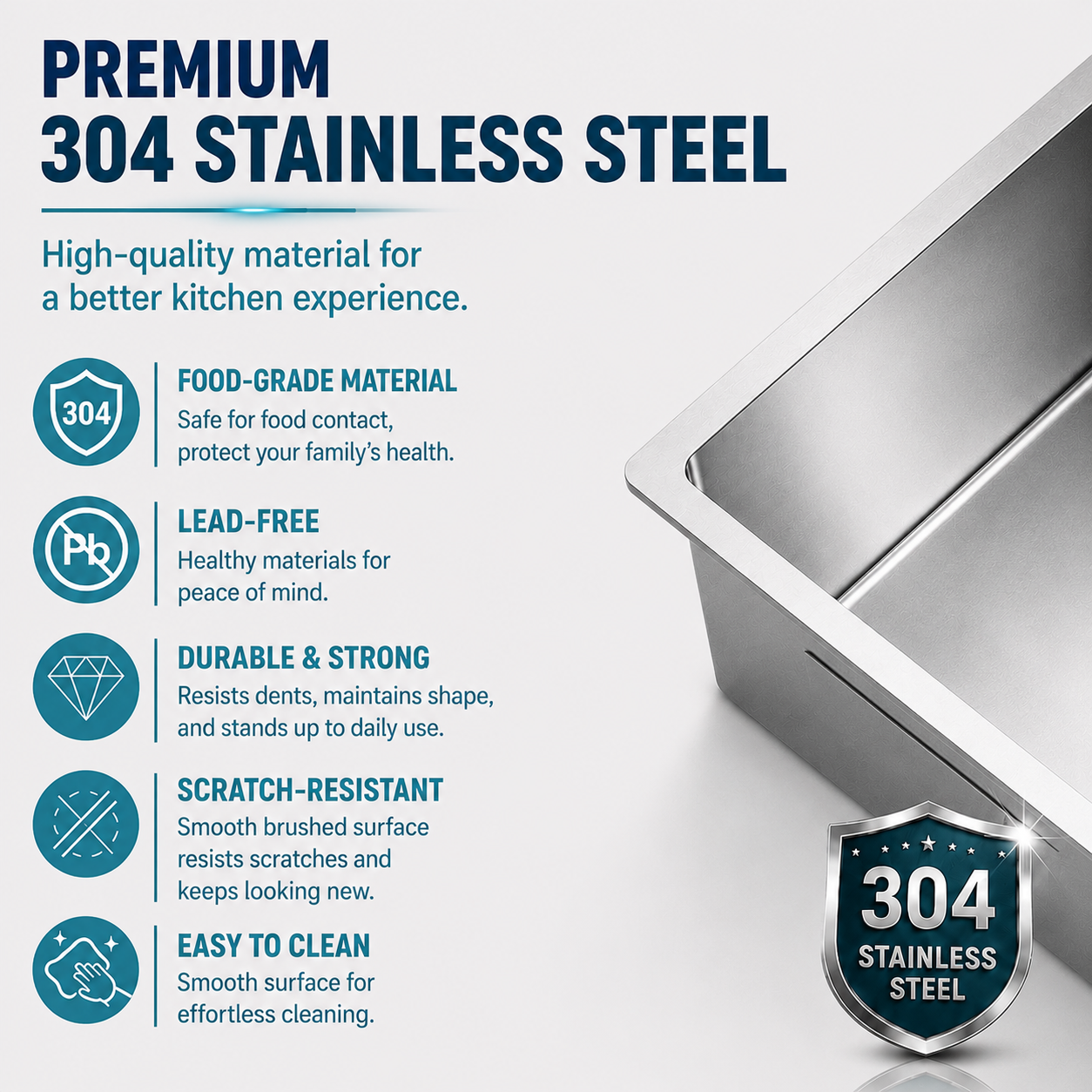 Premium SUS304 stainless steel kitchen sink 510x450mm