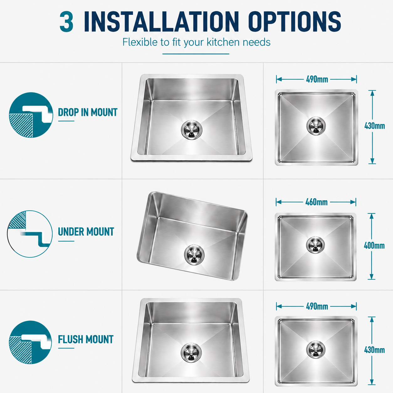 510x450 kitchen sink installation options drop in undermount flush mount