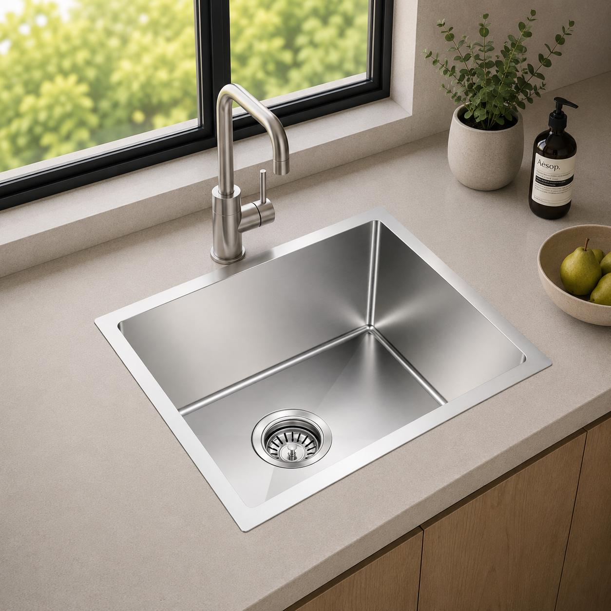 Brushed Silver Kitchen Sink Single Bowl 510x450mm 230mm Deep Noxwell KSSV-5145