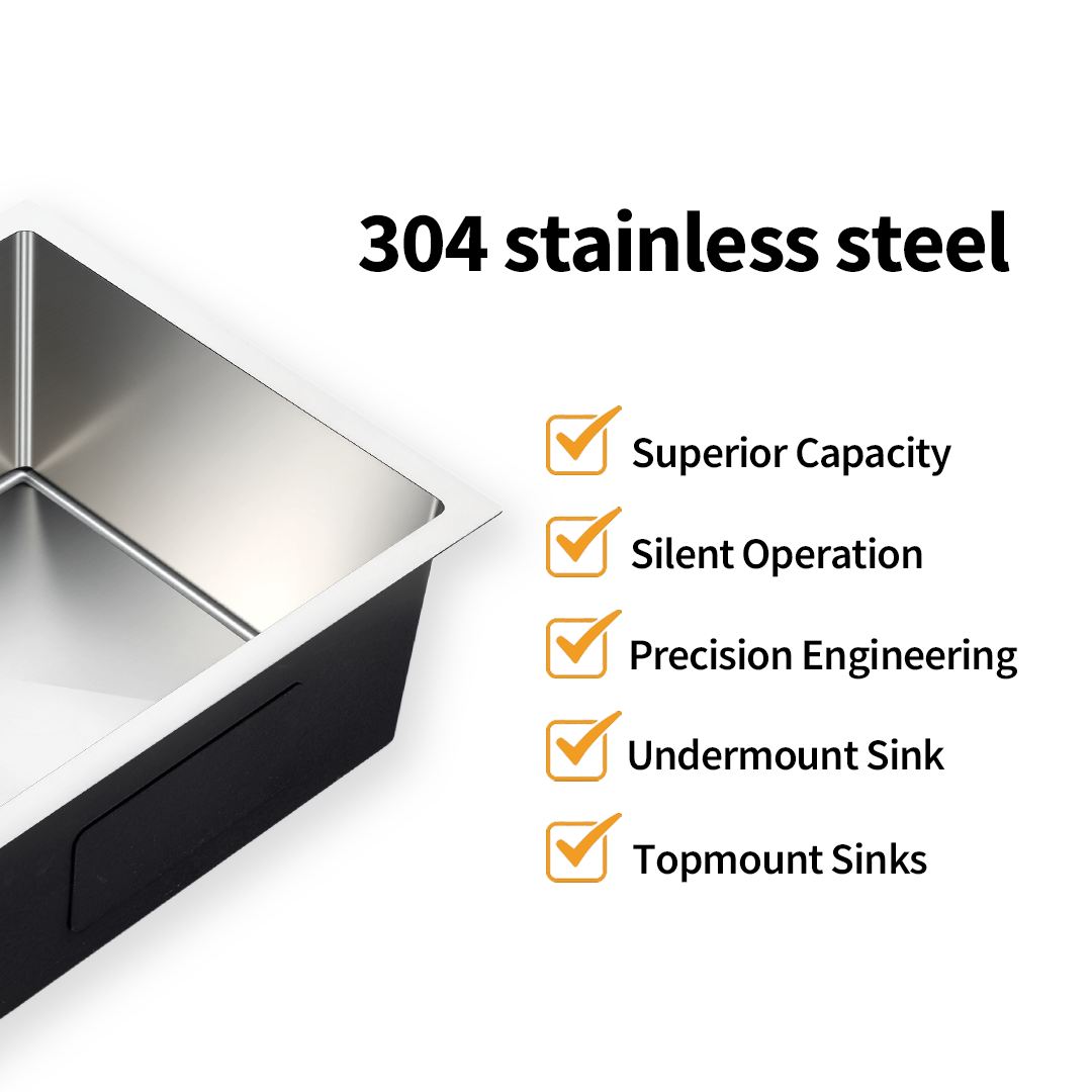 Brushed Silver Kitchen Sink Single Bowl 510x450mm 230mm Deep Noxwell KSSV-5145