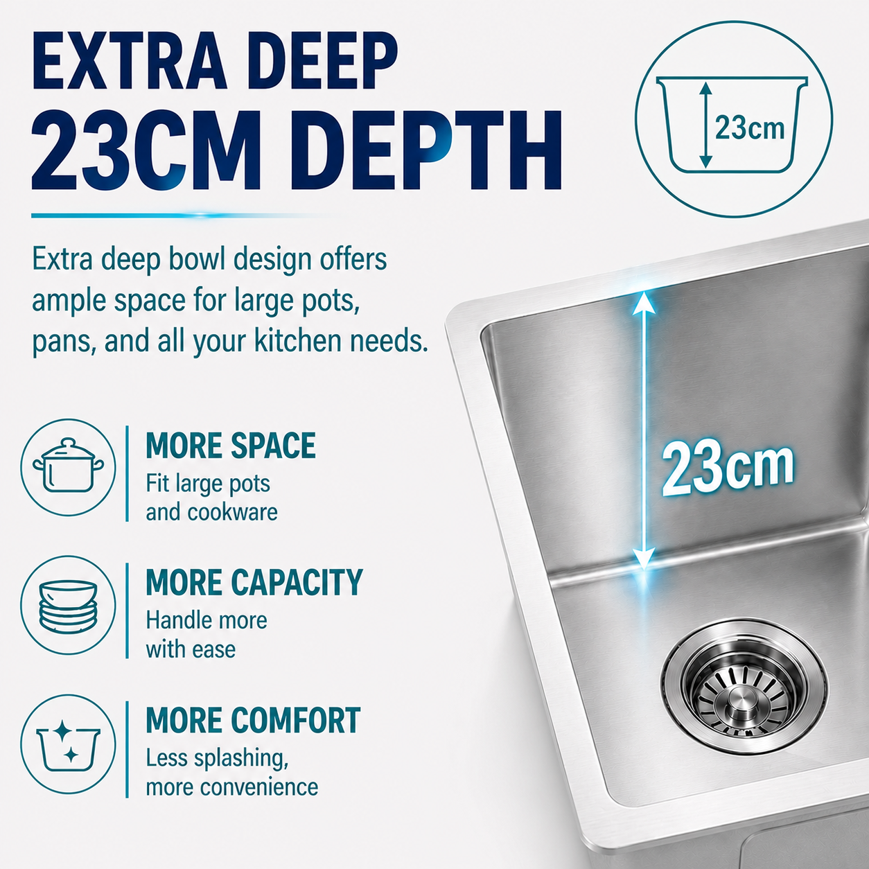 230mm Deep Single Bowl Kitchen Sink