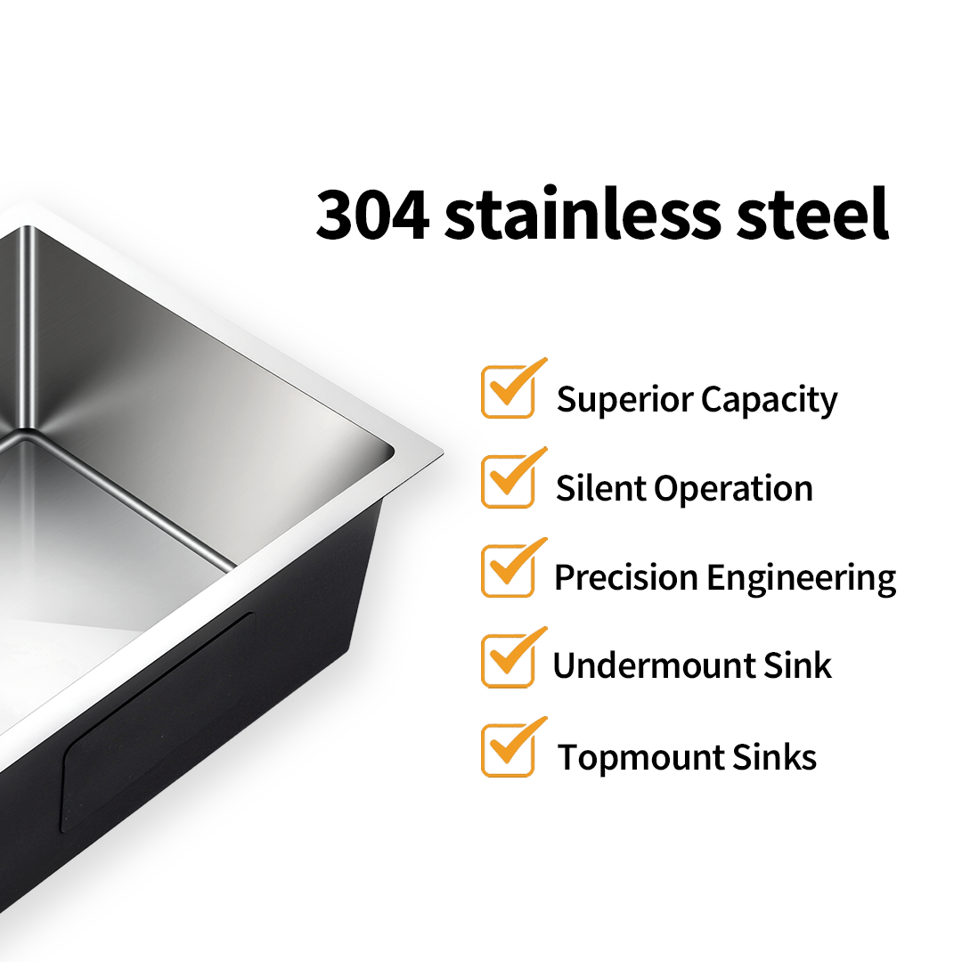 Brushed Silver Kitchen Sink Single Bowl 550x450mm 230mm Deep Noxwell KSSV-5545