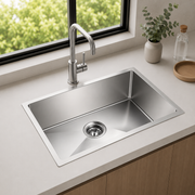 Brushed Silver Kitchen Sink Single Bowl 600x450mm 230mm Deep Handmade Noxwell KSSV-6045