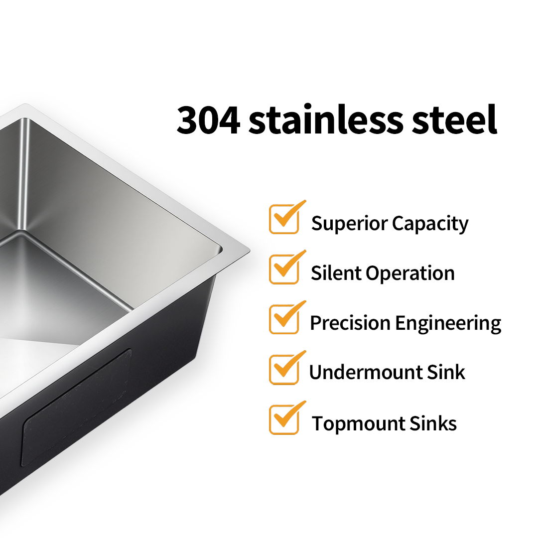 Brushed Silver Kitchen Sink Single Bowl 600x450mm 230mm Deep Handmade Noxwell KSSV-6045
