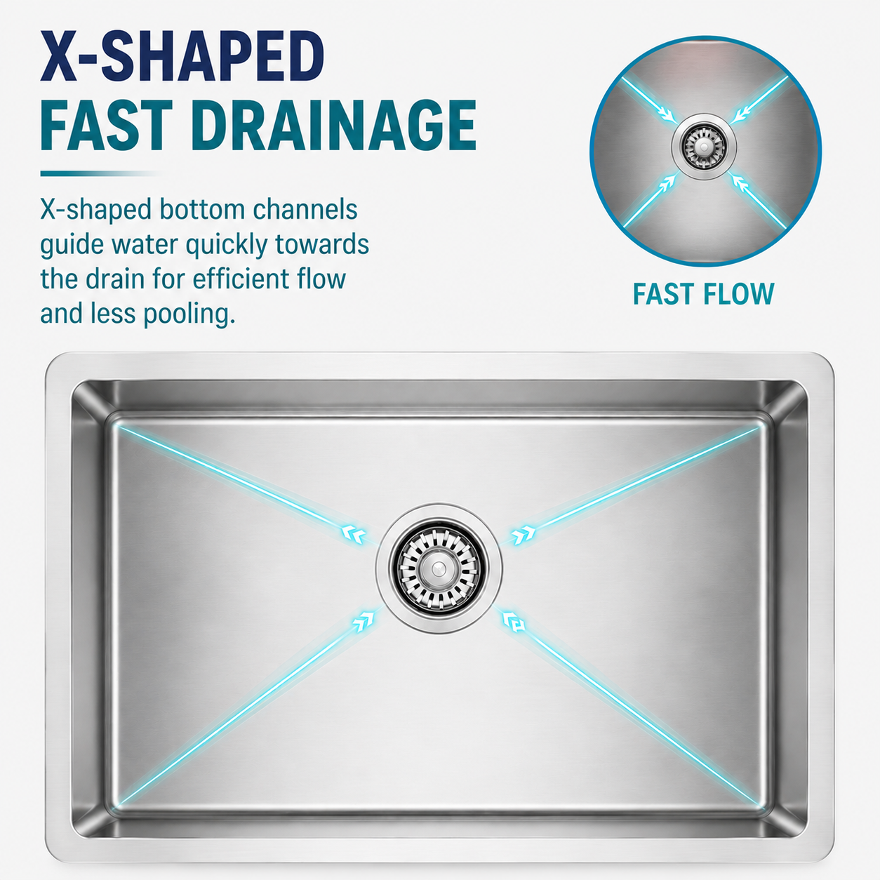 X Shape Fast Drainage 710×450mm Kitchen Sink