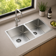 Brushed Silver Kitchen Sink Double Bowl 770x450mm Noxwell KSSV-7745-D