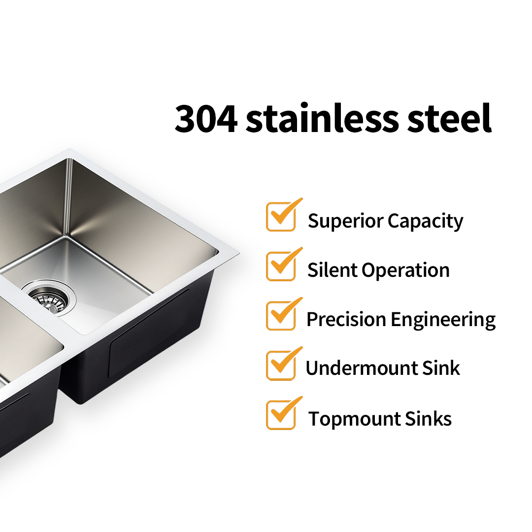 Brushed Silver Kitchen Sink Double Bowl 770x450mm Noxwell KSSV-7745-D