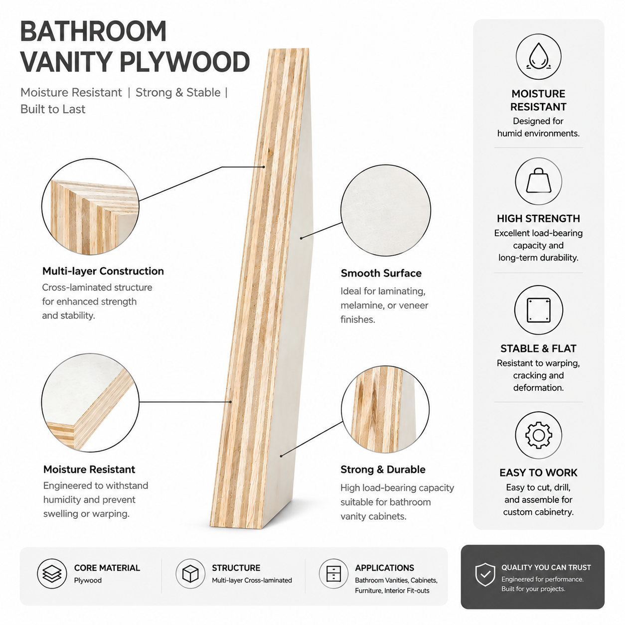 White Plywood Freestanding Bathroom Vanity 905x460mm - White - 905x460mm - BVWH-9045C