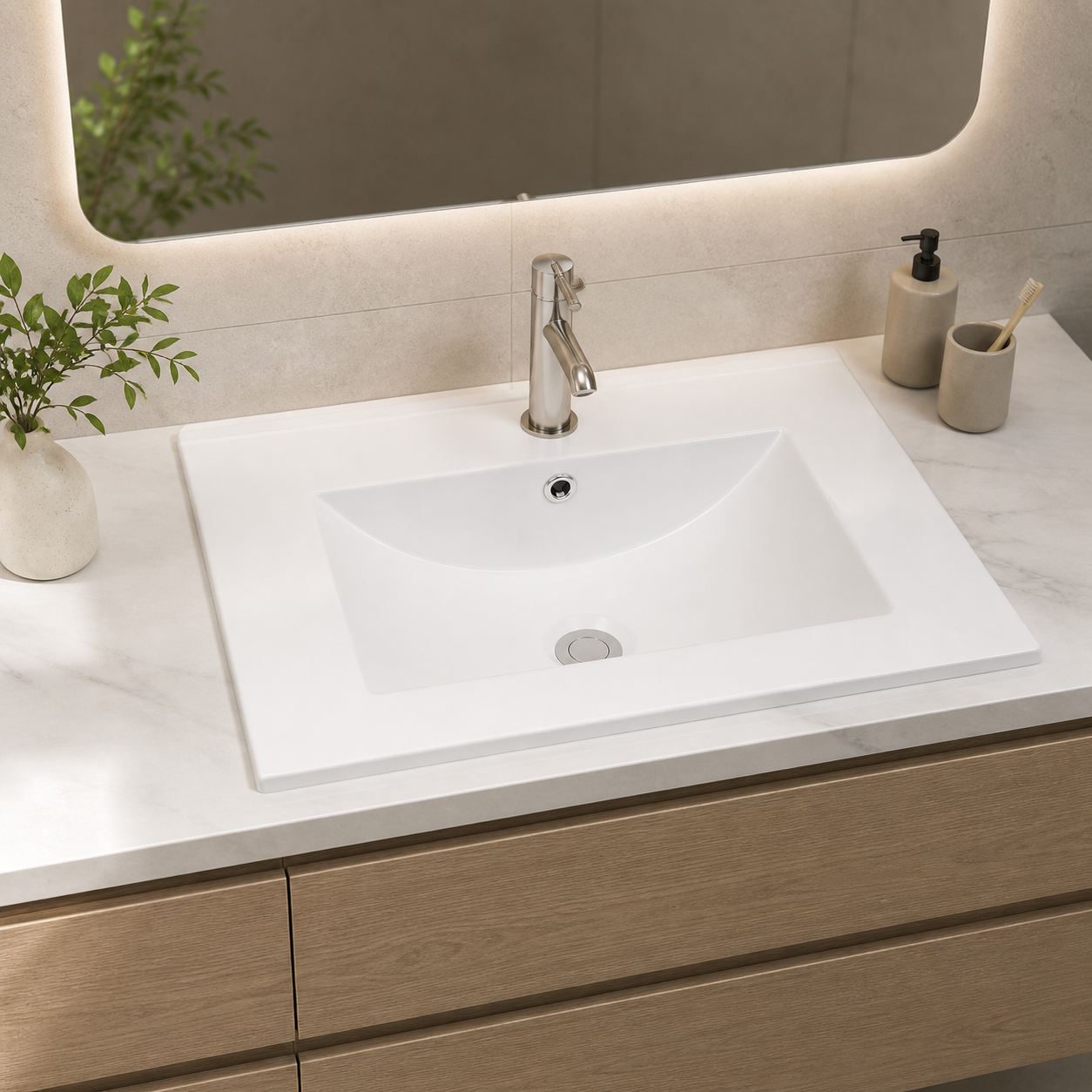 Noxwell 600mm Vanity Top Basin - Gloss White Ceramic, Actual 610 x 465mm | BCWH-6045