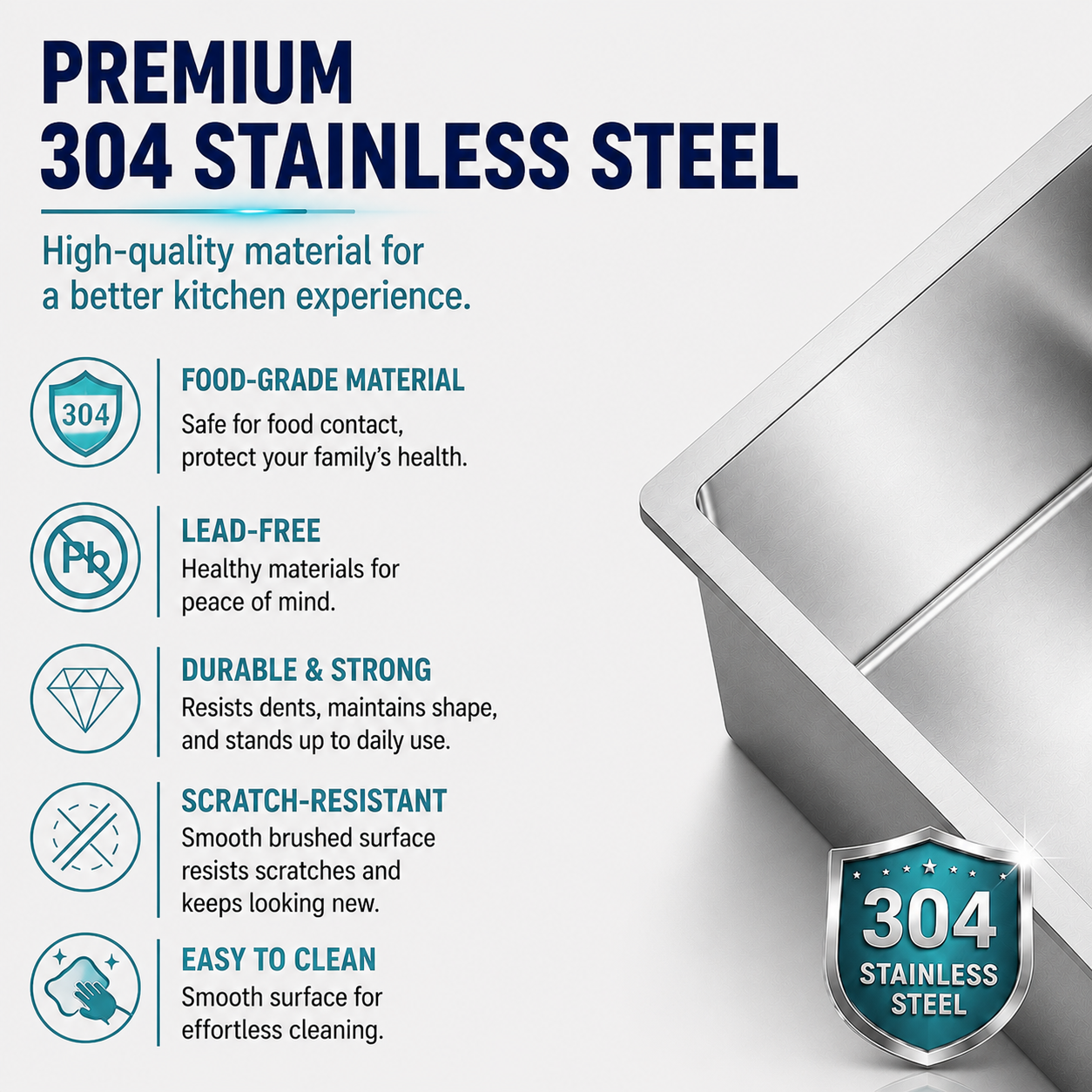 KSSV-7749 kitchen sink made from premium 1.2mm SUS 304 stainless steel